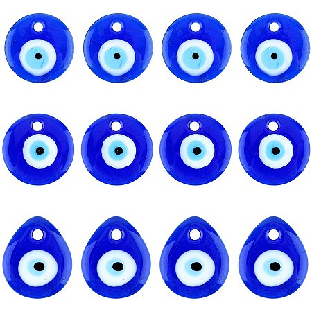 NBEADS Evil Eye Pendants, Flat Round Evil Eye Lampwork Pendants Evil Eye Charms Beads for DIY Bracelets Necklace Jewelry Making