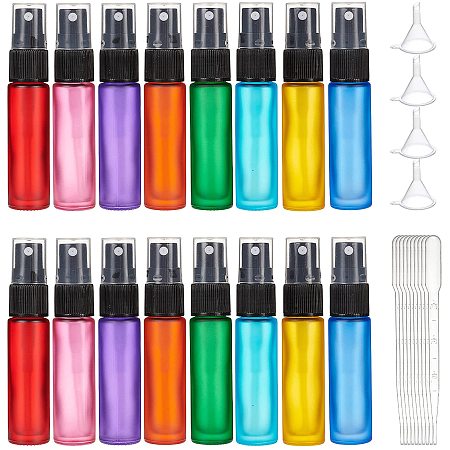 BENECREAT 16 Pack 10ml Glass Fine Mist Atomizer Bottle Spray Perfume Bottles with 4pcs Plastic Hoppers, 10pcs 3ml Droppers for Daily Travel Sample Liquid