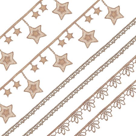 Arricraft 12 Yards 3 Styles Gold Embroidery Lace Trim, Filigree Lace Ribbon with Star Flower Pattern Edging Trimmings Fabric Sewing for Wedding Bridal Dress DIY Craft Costume