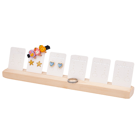 PandaHall Elite 1 Set Wooden Earring Display Holder, 30cm/11.8 inch Jewelry Display Stand Earring Card Organizer with 6pcs Display Cards for Selling Earring Jewelry Displaying Photos Business Card