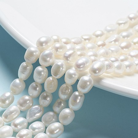 NBEADS Oval Natural Cultured Freshwater Pearl Beads Strands, AntiqueWhite, 8~14x5~8mm, Hole: 0.8mm; about 38~40pcs/strand, 13.7