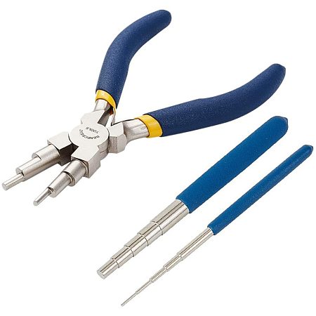 BENECREAT Wire Looping Tool, 2Pcs Wire Looping Mandrel and 1Pc 6 in 1 Bail Making Plier for Jewelry Wire Wrapping and Jump Ring Forming