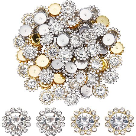 SUPERFINDINGS 80Pcs 2 Colors Rhinestones Sew On Bright Flat Back Beads Buttons with Diamond Crystal Flower Buttons for Clothes Garment Clothing Bags Shoes Dress Wedding Party Decoration