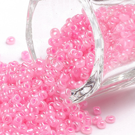 ARRICRAFT Glass Seed Beads, Ceylon, Round, Pink, 2mm, Hole: 1mm, about 30000pcs/pound
