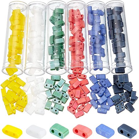 NBEADS 540 Pcs Opaque Frosted Half Tila Beads 5×2mm, 2-Hole Glass Seed Beads Spacer, Rectangle Mini Beads Japanese Glass Beads for Bracelet Necklace Earring Jewelry Making- 6 Colors