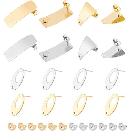 DICOSMETIC 24pcs 3 Styles 2 Colors Stud Earring Findings 304 Stainless Steel Oval Stud Earrings Curved Rectangle Stud Earrings Trapezoid Stud Earrings with Butterfly Ear Nuts for DIY Earring