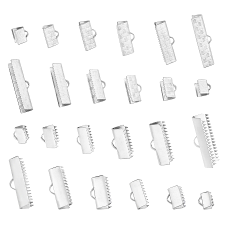 PandaHall Elite 10 Sizes Crafts Ribbon Clamps, 100pcs Jewellery Clasp Stainless Steel Fasteners Clasp Fold Over Pinch Crimp Ends Leather Crimp Ends for Bookmark Pinch Bracelet Choker Necklace Making
