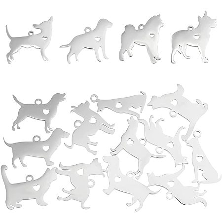 UNICRAFTALE 10 Styles 16pcs Dog with Heart Pendants Stainless Steel Puppy Pendants Animals Charms Pendants for DIY Jewelry Findings Making 1.5mm Hole