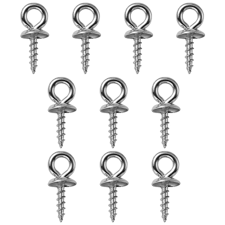 Honeyhandy 304 Stainless Steel Screw Eye Pin Peg Bails, For Half Drilled Beads, Stainless Steel Color, 10x4mm, Hole: 2mm, Pin: 1.34mm