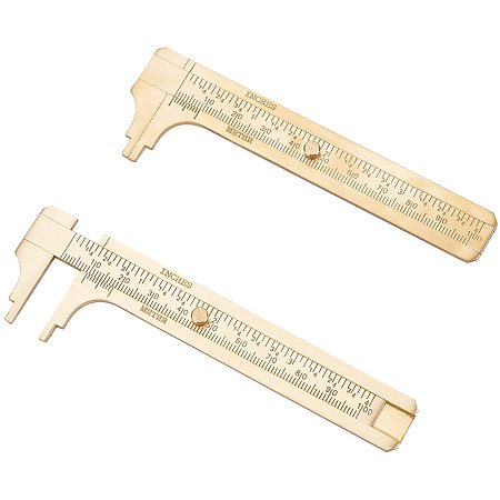 SUPERFINDINGS 2PCS 100mm Golden Brass Vernier Caliper Mini Sliding Pocket Caliper for Measuring Jewelry Components Bead Wire, 4 Inch
