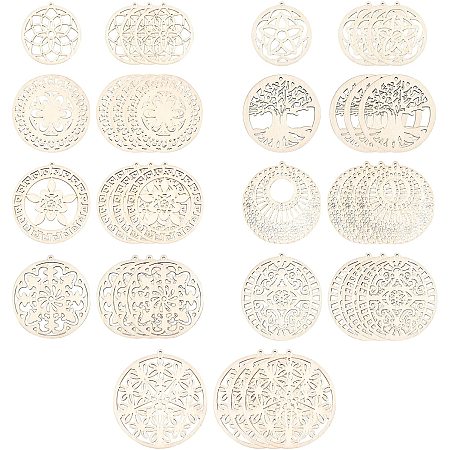 SUPERFINDINGS About 54pcs 9 Sizes Antique White Laser Cut Shapes Undyed Hollow Natural Wooden Big Pendants for DIY Earring Necklace Jewelry Making