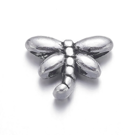 Honeyhandy Tibetan Silver Beads, Lead Free & Cadmium Free, Dragonfly, Antique Silver, about 8.2mm long, Hole: about 1mm