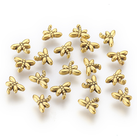Honeyhandy Tibetan Style Alloy Beads, Lead Free & Cadmium Free, Dragonfly, Antique Golden, Size: about 8.2mm wide, Hole: 1mm