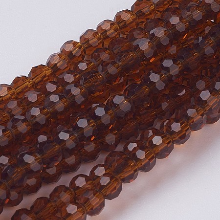 Honeyhandy Faceted Glass Round Beads Strands, Brown, about 4mm in diameter, hole: 1mm, about 100pcs/strand, 13 inch