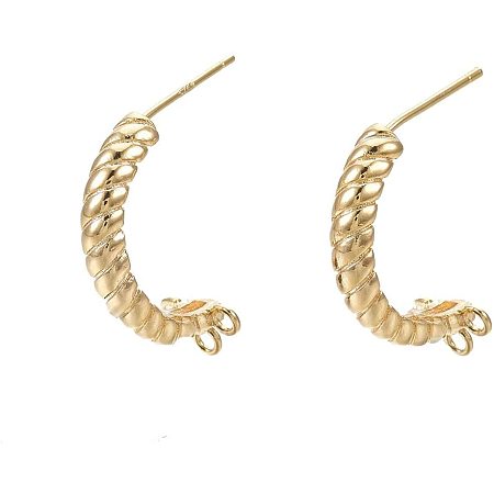CHGCRAFT About 2pcs Brass Stud Earring Findings with Loop and 925 Sterling Silver Pins Real 18K Gold Plated Earrings for DIY Jewelry Making 20x22mm, Hole 0.8mm