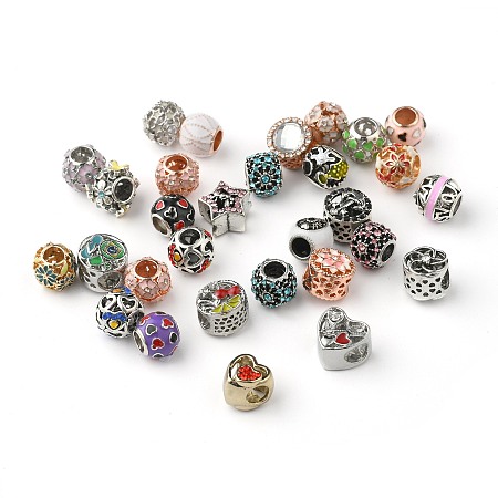 Arricraft Handmade Gold Sand Lampwork European Beads, Large Hole Beads, with Platinum Color Brass Double Cores, Rondelle, Colorful, 14x11mm, Hole: 5mm