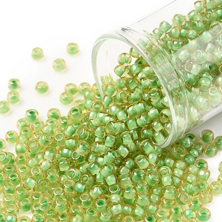 Honeyhandy TOHO Round Seed Beads, Japanese Seed Beads, (945) Inside Color Jonquil/Mint Julep Lined, 8/0, 3mm, Hole: 1mm, about 222pcs/10g