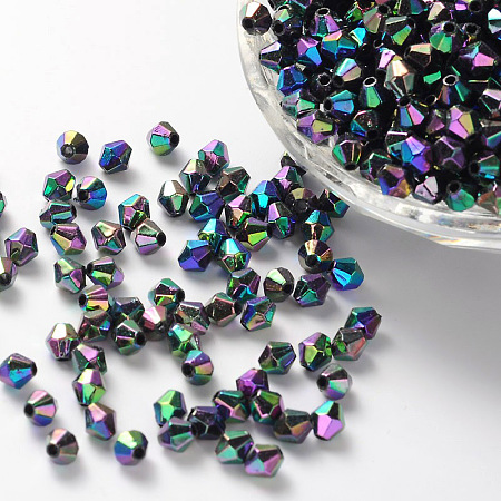 Environmental Bicone AB Color Plated Environmental Transparent Acrylic Beads, Black, 6x6mm, Hole: 1mm; about 625pcs/50g