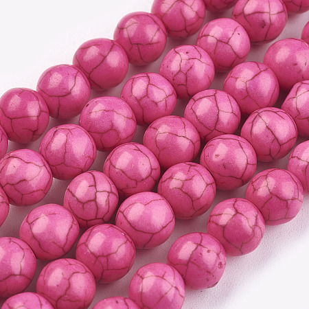 Arricraft Synthetic Turquoise Beads Strands, Dyed, Round, Fuchsia, 8mm, Hole: 1mm, about 50pcs/strand, 15.35 inches