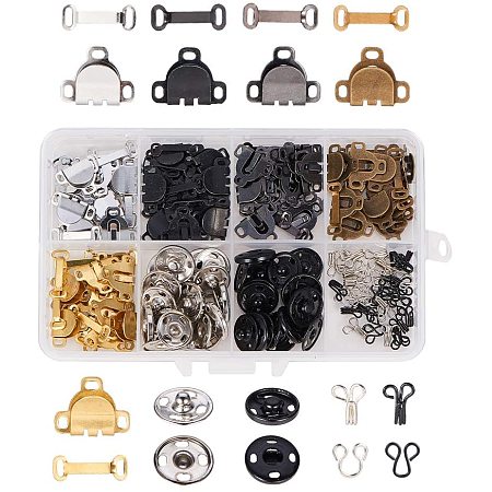 Iron Garment Hook and Eye, Iron Sewing Snap Button, Press Studs and Brass Trouser Fasteners, Mixed Color, 13x8.4x1.75cm