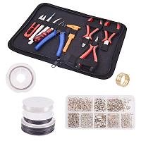 PandaHall Elite DIY Jewelry Set - 15pcs Jewelry Tools with Jewelry Wires, 16 Kinds Jewelry Findings Accessories for Jewelry Repair and Beading, Platinum