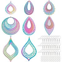 UNICRAFTALE 16pcs 8 Styles Stainless Steel Filigree Pendants, 30pcs Brass Earring Hooks and 60pcs Jump Rings in Silver Color, Dangle Earring Making Kits for Women Rainbow Color Charms