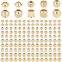 PandaHall Elite 10 Styles Gold Spacer Beads, 150pcs Cube Column Bicone Round 18K Gold Plated Brass Beads Long-Lasting Plated Smooth Spacer Beads for Necklace, Bracelet, Earring Making
