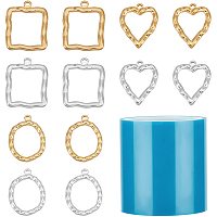 UNICRAFTALE 12pcs 2 Colors Heart & Square & Oval Open Back Bezel Pendants Stainless Steel Hollow Charms for DIY Resin Pressed Flower Jewelry Making,1.6mm Hole