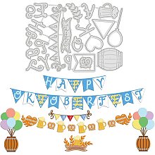 GLOBLELAND Beer Celebration Party Die Cuts Letters Banner Border Lace Embossing Template Mould Happy Balloon Carbon Steel Die for Scrapbooking Happy Birthday Card DIY Craft