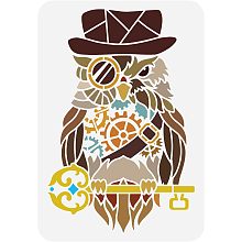 FINGERINSPIRE Steampunk Owl Stencil 8.3x11.7inch Reusable Painting Stencil Owl with Key Hat Glass Animal Theme Stencil Hollow Out Stencil Reusable Painting Stencil for DIY Handwork Project