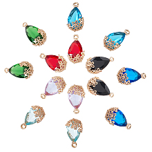 SUNNYCLUE 1 Box 14Pcs 7 Colors Teardrop with Flower Charms Transparent Glass Crystal Pendants Waterdrop Rhinestone pendant Jewelry Findings for beginners Women DIY Earring Jewelry Making