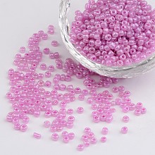 Honeyhandy 8/0 Ceylon Round Glass Seed Beads, Medium Orchid, Size: about 3mm in diameter, hole:1mm, about 1101pcs/50g