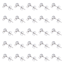 Unicraftale 304 Stainless Steel Stud Earring Findings, with Loop and Eae Nut, Earring Posts, Round, Stainless Steel Color, 15x5mm, Hole: 1mm, Pin: 0.4mm; Stud Earring Findings: 50pcs/box, Ear Nuts: 50pcs/box