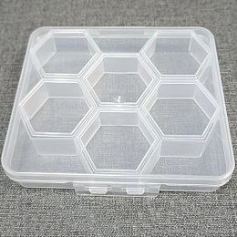 Transparent Plastic Bead Containers, Honeycomb Bead Case with 6 Compartments, for DIY Art Craft, Nail Diamonds, Bead Storage, Clear, 9.2x8x1.8cm