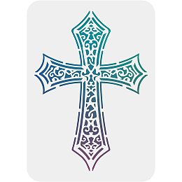 FINGERINSPIRE Cross Stencil A4 Size Rectangle Crucifix Painting Stencil Template Reusable Christmas Stencil for Crafts and Decorations（Plastic)