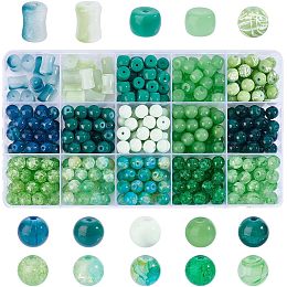 PandaHall Elite 370pcs Green Glass Beads 15 Styles 8mm Beads Bamboo Stick Beads Craft Loose Beads for St Patrick Day Spring Home Decor DIY Earring Necklace Bracelet Making