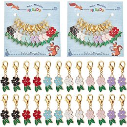 NBEADS 24 Pcs Flower Stitch Markers, Enamel Alloy Crochet Stitch Marker Charms Lobster Claw Clasps Locking Stitch Marker for Knitting Weaving Sewing Accessories Jewelry