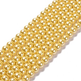 Glass Pearl Beads, Pearlized, Round, Gold, 6mm, Hole: 0.7~1mm, about 68pcs/Strand, 16''(40.64cm)