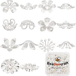 Beebeecraft 70Pcs/Box 7 Style Bead Caps 925 Sterling Silver Plated Brass Flower End Caps Loose Beads for Bracelet Necklace DIY Jewelry Making Crafts Supplies