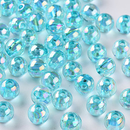 Honeyhandy Transparent Acrylic Beads, AB Color Plated, Round, Pale Turquoise, 8x7mm, Hole: 2mm, about 1745pcs/500g