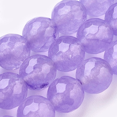 Arricraft Natural Malaysia Jade Beads Strands, Dyed, Faceted, Round, Medium Purple, 6mm, Hole: 1mm, about 66pcs/strand, 14.9 inches