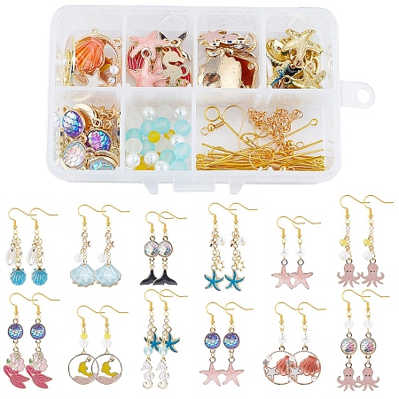 SUNNYCLUE DIY Ocean Themed Earrings Making Kits, include Alloy Enamel Pendants, Alloy Resin Links Connectors, Glass Beads, Glass Pearl Beads, Brass Earring Hooks, Golden & Light Gold