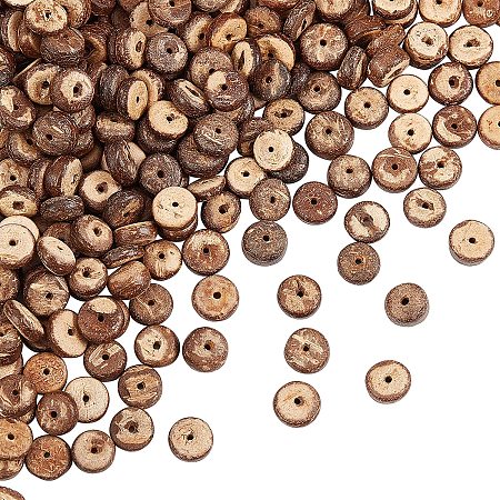 Olycraft Natural Coconut Shell Rondelle Bead Strands, Coconut Brown, 8x2.5~5mm, Hole: 1mm; about 107pcs/strand, 16.1 inches, 4strands/bag