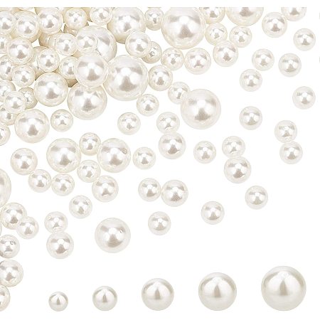 Olycraft Plastic Imitation Pearl Beads, Undrilled/No Hole Beads, Round, Antique White, 8~15.5mm, 5boxes/set