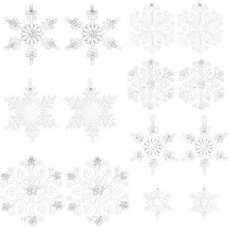 Acrylic Transparent Pendants, Snowflake, for Christmas, Clear, 45x78x5mm, Hole: 2.5mm; 14pcs/set