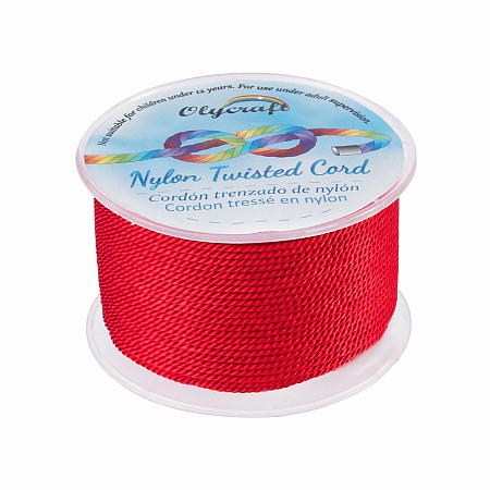 Olycraft Nylon Threads, Milan Cords/Twisted Cords, Red, 1.5~2mm; about 50m/roll