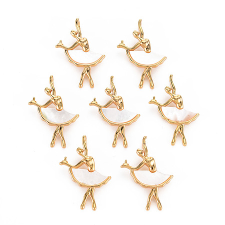 Arricraft Natural Shell Pendants, with Brass Findings, Long-Lasting Plated, Cadmium Free & Lead Free, Ballet Dancer, Light Gold, 23.5x15x4.5mm, Hole: 1.8mm