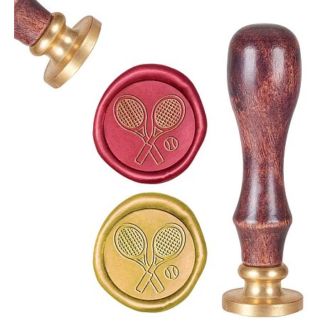 CRASPIRE Wax Seal Stamp, Sealing Wax Stamps Tennis Racket Retro Wood Stamp Wax Seal 25mm Removable Brass Seal Wood Handle for Envelopes Invitations Wedding Embellishment Bottle Decoration