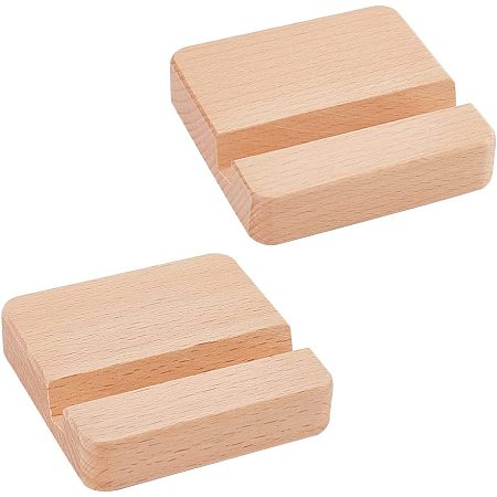 NBEADS 2 Pcs Wooden Cell Phone Stands, 3.14x3.14x0.78 Square Wood Mobile Phone Holders Universal Desktop Phone Stand Portable Mobile Tablet Holder for Supporting Phone in Office Home, Raw Wood Color