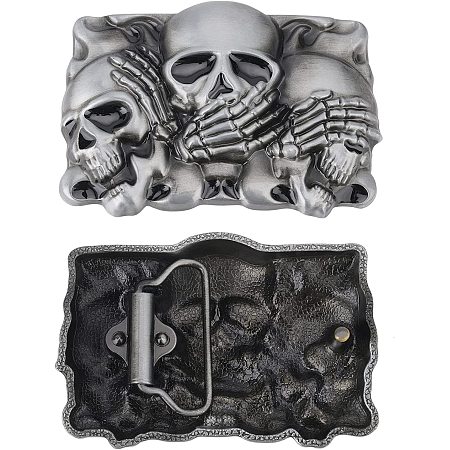 arricraft 2 Pcs Skull Belt Buckle, Alloy Smooth Buckles Rectangle Punk Biker Belt Buckle for belt accessories Custom buckle